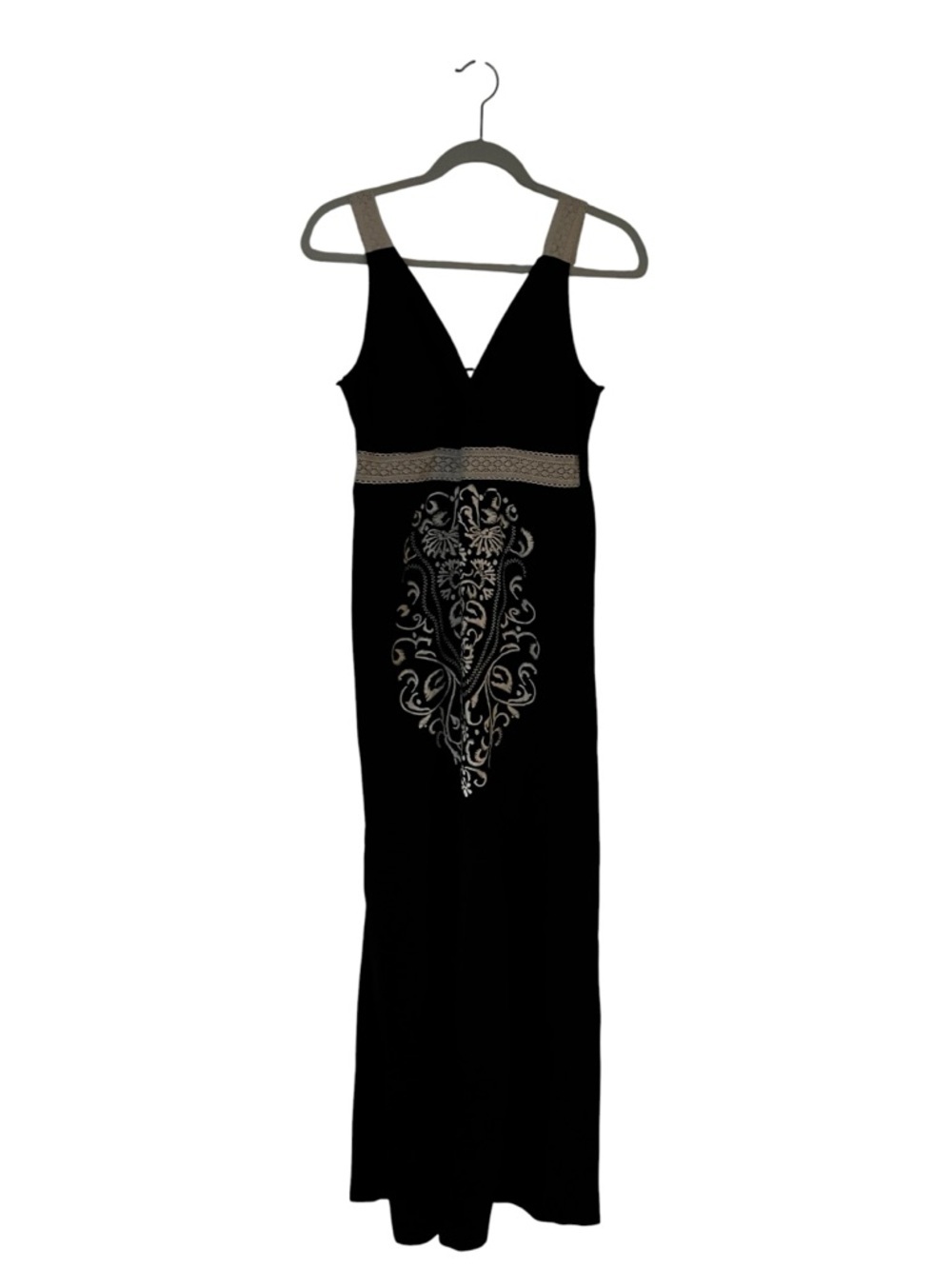Women’s Black Embroidered V-Neck Summer Cotton Maxi Size Small